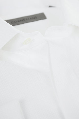 Standard Collar Jacquard Cotton Shirt with Hidden Buttoning