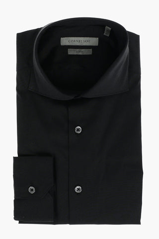 Poplin Cotton-blend Slim Fit Shirt with Standard Collar