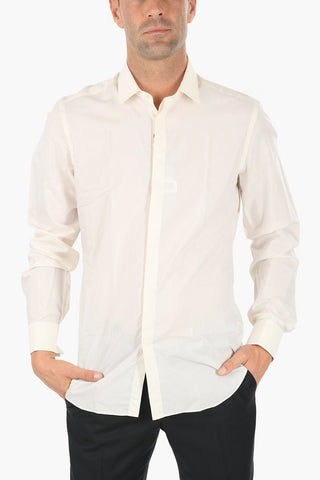 Slim Fit Standard Collar Cotton Shirt with Hidden Buttoning