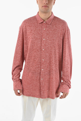 Polo Neck Long-sleeved Flax Sweater with Front Buttoning