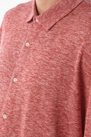 Polo Neck Long-sleeved Flax Sweater with Front Buttoning