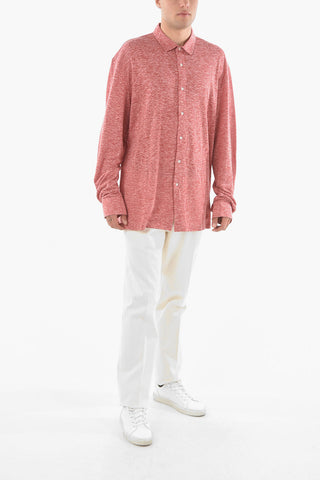 Polo Neck Long-sleeved Flax Sweater with Front Buttoning