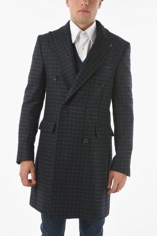 CC COLLECTION Double-breasted Maxi Houndstooth Patterned Coat