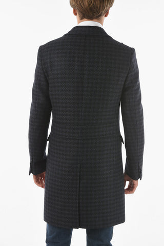 CC COLLECTION Double-breasted Maxi Houndstooth Patterned Coat