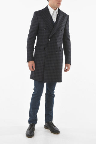 CC COLLECTION Double-breasted Maxi Houndstooth Patterned Coat