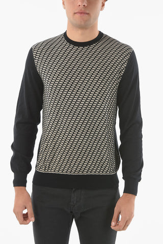 ID Crew Neck Geometric Patterned Virgin Wool Sweater