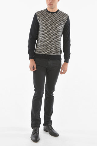 ID Crew Neck Geometric Patterned Virgin Wool Sweater