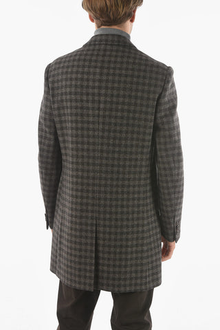 CC COLLECTION Gingham checkered Chesterfield Coat with Hidden Button-fastening