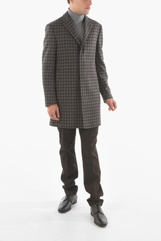 CC COLLECTION Gingham checkered Chesterfield Coat with Hidden Button-fastening