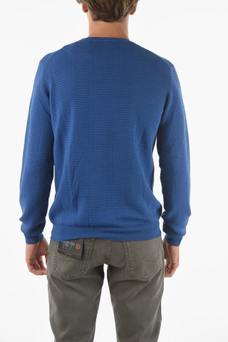 Crew Neck Textured Cotton Sweater