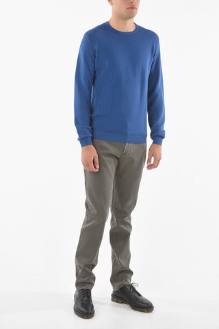 Crew Neck Textured Cotton Sweater