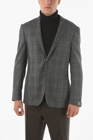 Plaid Virgin Wool and Cashmere Notch Lapel GATE 2-Button Blazer