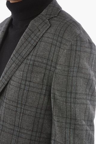 Plaid Virgin Wool and Cashmere Notch Lapel GATE 2-Button Blazer