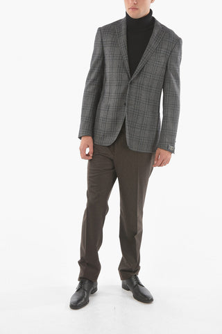 Plaid Virgin Wool and Cashmere Notch Lapel GATE 2-Button Blazer
