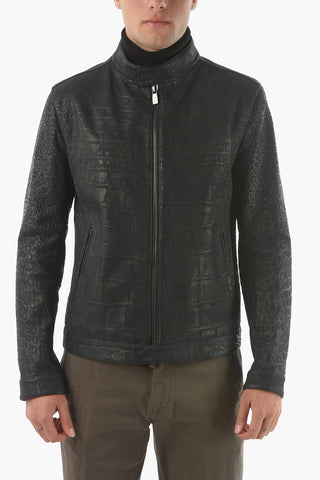 Crocodile Effect Leather Jacket