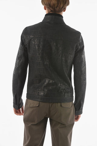 Crocodile Effect Leather Jacket