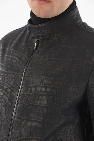 Crocodile Effect Leather Jacket