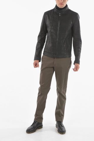 Crocodile Effect Leather Jacket