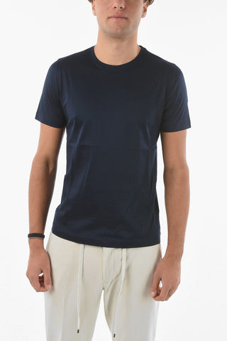 Crew Neck Cotton T-Shirt with Embroidered Logo 