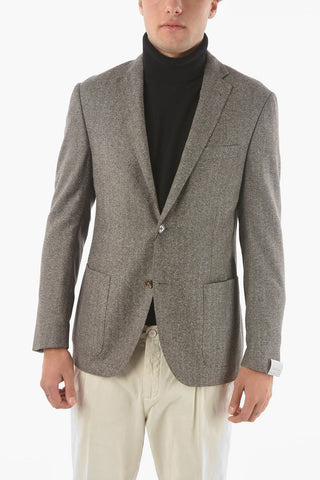 Blazer a 2 Bottoni GATE in Seta e Lana Vergine con Motivo Herringbone