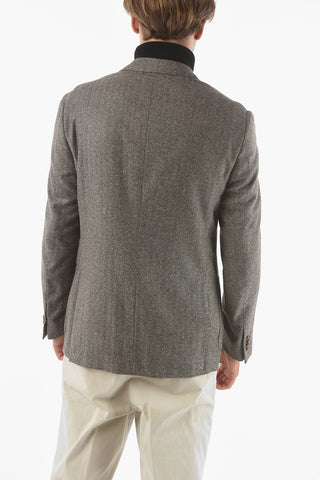 Blazer a 2 Bottoni GATE in Seta e Lana Vergine con Motivo Herringbone