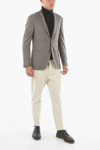Blazer a 2 Bottoni GATE in Seta e Lana Vergine con Motivo Herringbone