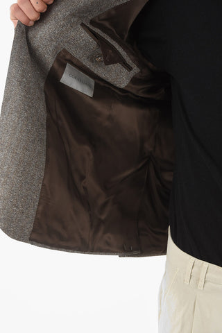 Blazer a 2 Bottoni GATE in Seta e Lana Vergine con Motivo Herringbone