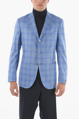 SARTORIA plaid patterned silk and cashmere 3-button blazer