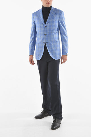 SARTORIA plaid patterned silk and cashmere 3-button blazer