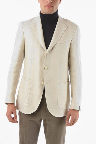 SARTORIA giacca a 3 bottoni plain herringbone in lino