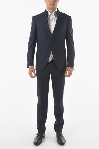 Virgin Wool CERIMONIA ACADEMY Collarless 3 Piece Waistcoat Suit