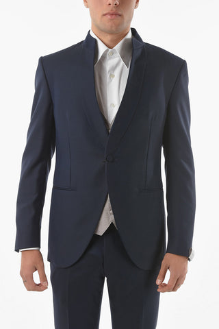 Virgin Wool CERIMONIA ACADEMY Collarless 3 Piece Waistcoat Suit