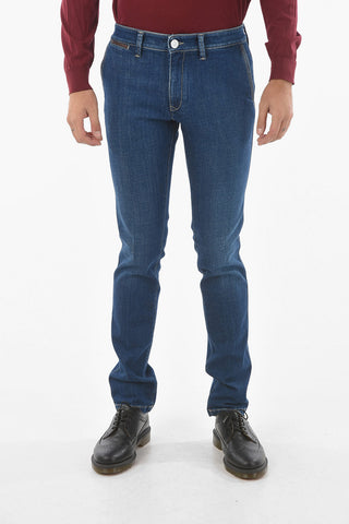 ID 5 Pocket Dark Wash Denims with Leather Details