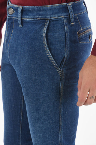 ID 5 Pocket Dark Wash Denims with Leather Details