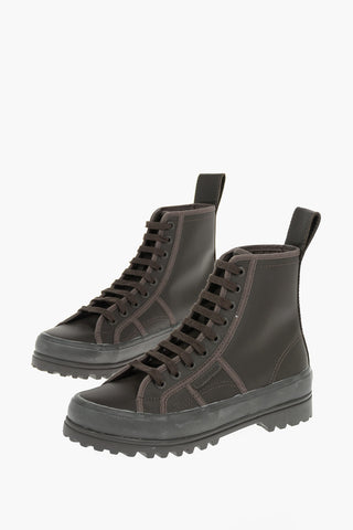 SUPERGA Faux Leather High-Top Sneakers with Track Sole