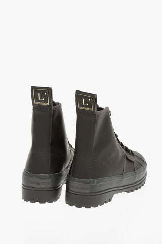 SUPERGA Faux Leather High-Top Sneakers with Track Sole