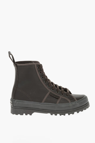 SUPERGA Faux Leather High-Top Sneakers with Track Sole