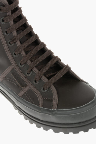 SUPERGA Faux Leather High-Top Sneakers with Track Sole