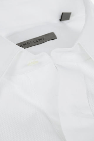 Standard Collar Birds'Eye Cotton Shirt with Hidden Buttoning