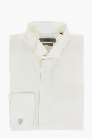 Slim Fit Wing Tip Collar Cotton Shirt with Hidden Buttoning