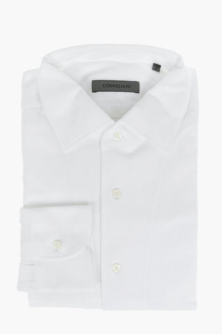 Camicia in Cotone Herringbone con Collo Francese