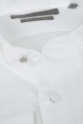 Cufflinked Wing Tip Collar Slim Fit Jacquard Cotton Shirt