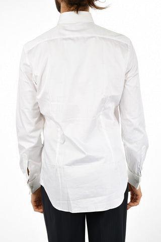 Cufflinked Wing Tip Collar Slim Fit Jacquard Cotton Shirt 