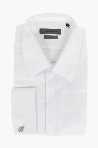 Cufflinked Slim Fit Cotton Shirt with Hidden Buttoning