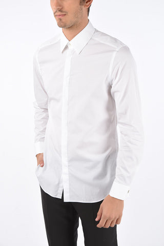 Cufflinked Slim Fit Cotton Shirt with Hidden Buttoning