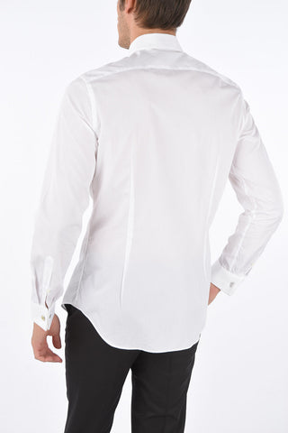 Cufflinked Slim Fit Cotton Shirt with Hidden Buttoning