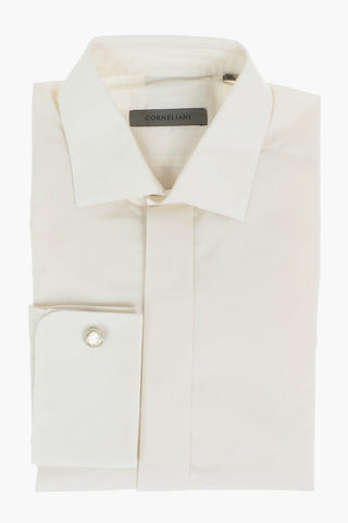Standard Collar Cotton Shirt with Hidden Buttoning