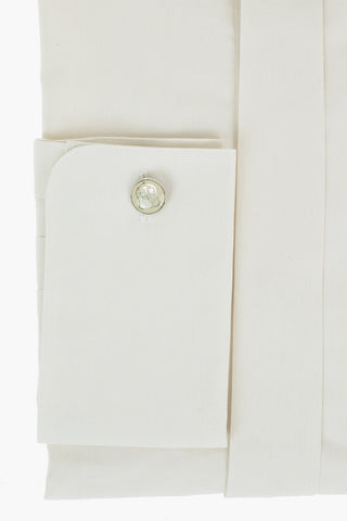 Standard Collar Cotton Shirt with Hidden Buttoning