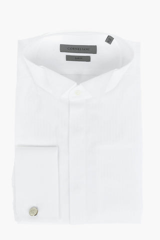 Camicia Slim Fit in Cotone Jacquard con Collo Diplomatico