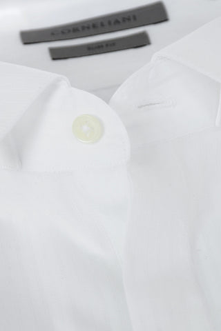 Camicia Slim Fit in Cotone Jacquard con Collo Diplomatico